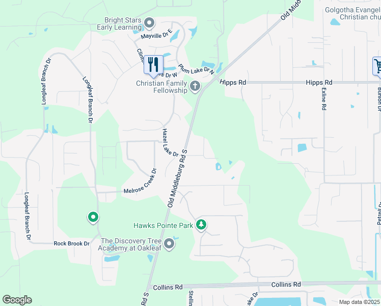 map of restaurants, bars, coffee shops, grocery stores, and more near 9585 Palm Reserve Drive in Jacksonville