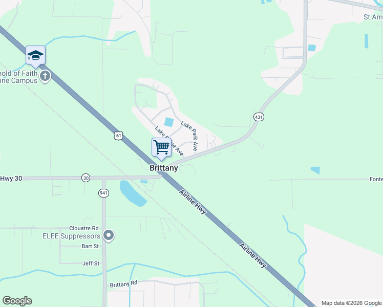 map of restaurants, bars, coffee shops, grocery stores, and more near 10056 Lake Park Avenue in Gonzales