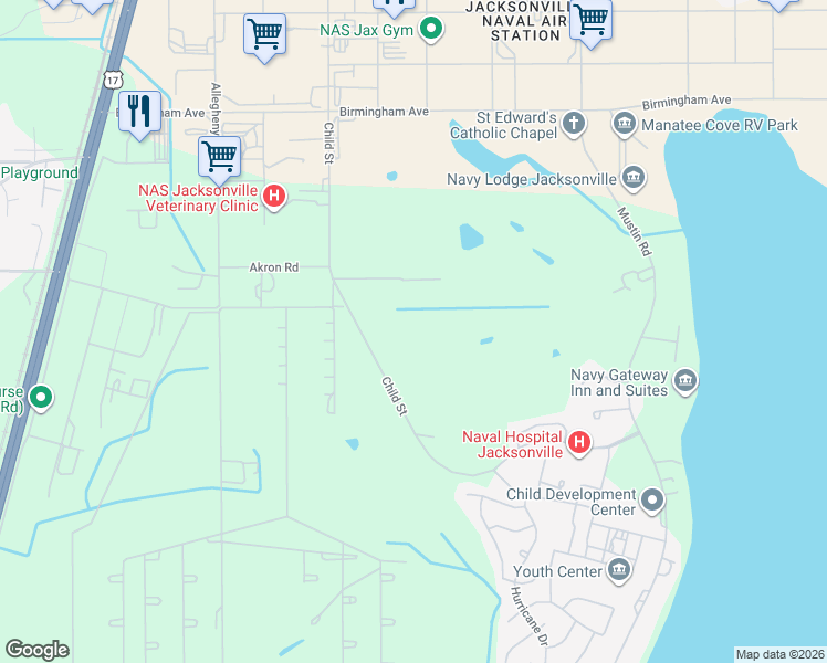 map of restaurants, bars, coffee shops, grocery stores, and more near in Jacksonville
