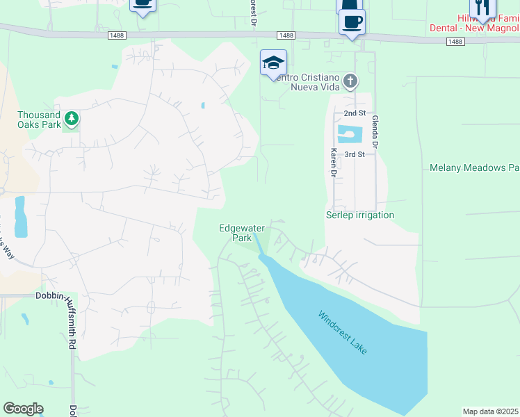 map of restaurants, bars, coffee shops, grocery stores, and more near 12100 Great Oak Court in Magnolia
