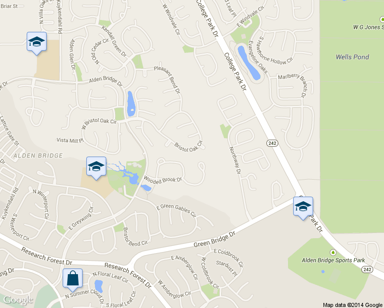 map of restaurants, bars, coffee shops, grocery stores, and more near 82 South Taylor Point Drive in Spring