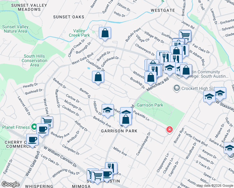 map of restaurants, bars, coffee shops, grocery stores, and more near 2016 Amur Drive in Austin