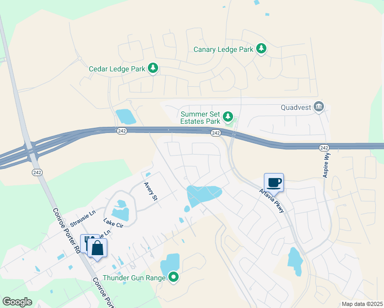 map of restaurants, bars, coffee shops, grocery stores, and more near Scarlet Branch Drive in Montgomery County