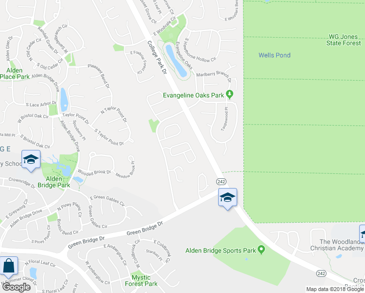 map of restaurants, bars, coffee shops, grocery stores, and more near 46 Wineberry Place in Spring