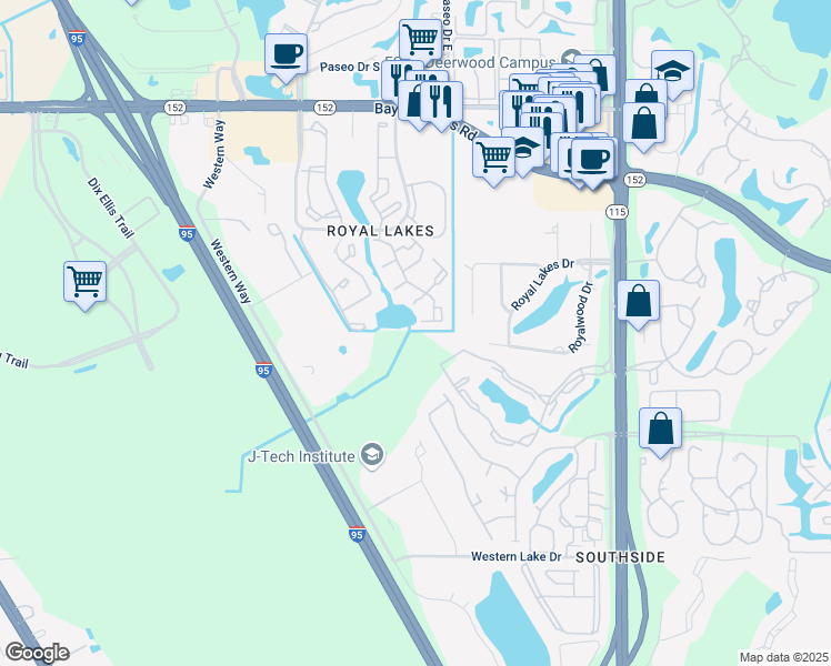 map of restaurants, bars, coffee shops, grocery stores, and more near 9480-2 9536-10 Princeton Square Ap in Jacksonville