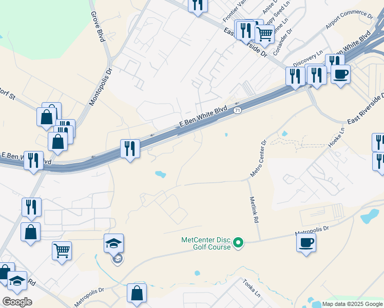 map of restaurants, bars, coffee shops, grocery stores, and more near 3201 Caseybridge Court in Austin