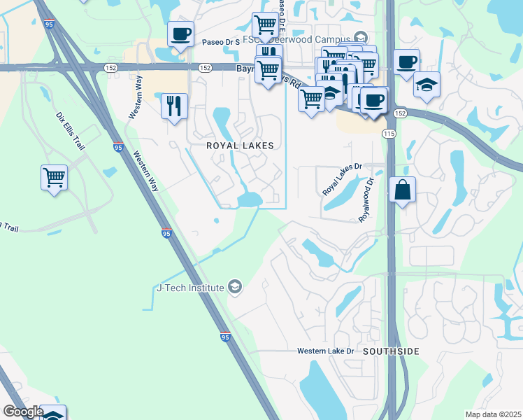 map of restaurants, bars, coffee shops, grocery stores, and more near 9480-2 9536-10 Princeton Square Ap in Jacksonville