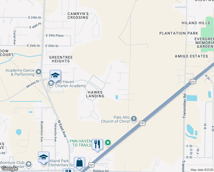 map of restaurants, bars, coffee shops, grocery stores, and more near 2924 Broad Wing Avenue in Panama City