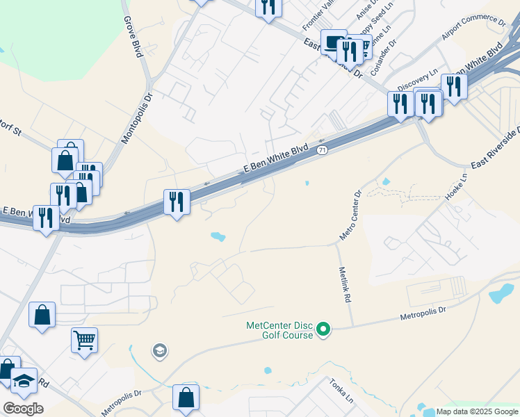 map of restaurants, bars, coffee shops, grocery stores, and more near 3201 Caseybridge Court in Austin