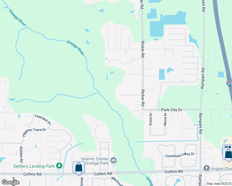 map of restaurants, bars, coffee shops, grocery stores, and more near 7740 Durrance Road in Jacksonville