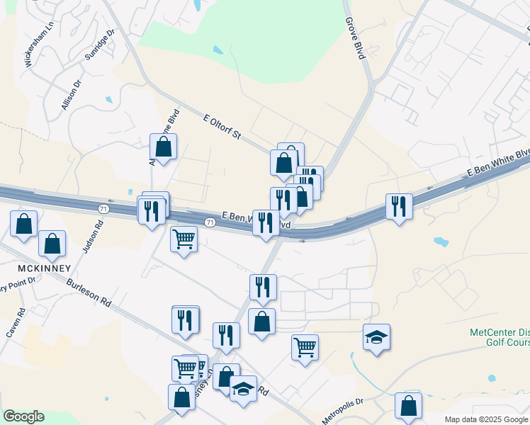 map of restaurants, bars, coffee shops, grocery stores, and more near 6200 E Ben White Blvd in Austin