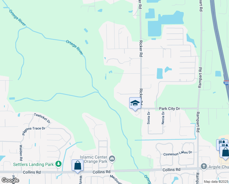 map of restaurants, bars, coffee shops, grocery stores, and more near 7740 Durrance Road in Jacksonville
