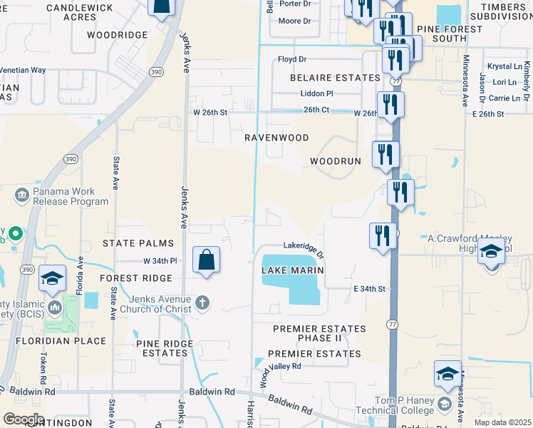 map of restaurants, bars, coffee shops, grocery stores, and more near Osprey Circle in Panama City