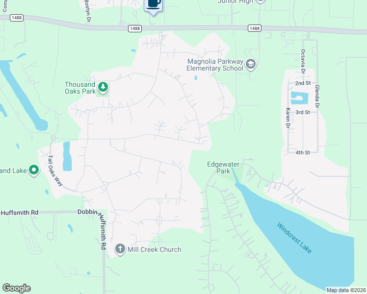 map of restaurants, bars, coffee shops, grocery stores, and more near 11942 Rainy Oaks Drive in Magnolia