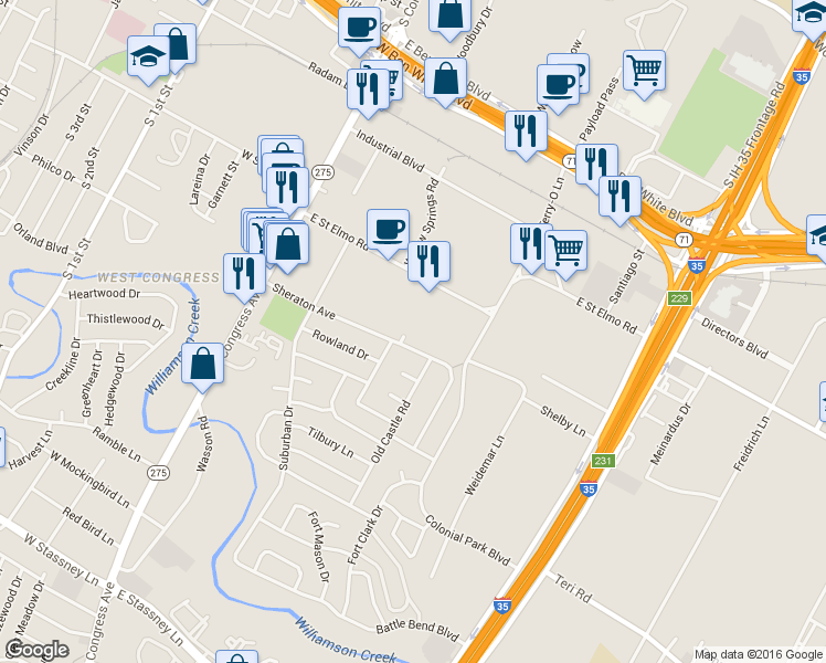 map of restaurants, bars, coffee shops, grocery stores, and more near 508 Sheraton Avenue in Austin