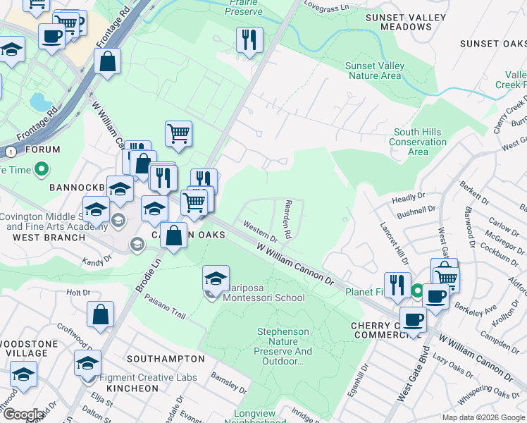 map of restaurants, bars, coffee shops, grocery stores, and more near 3302 Gallop Cove in Austin