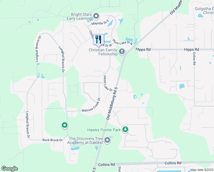 map of restaurants, bars, coffee shops, grocery stores, and more near 9633 Hazel Lake Drive in Jacksonville