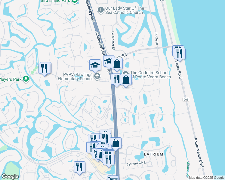 map of restaurants, bars, coffee shops, grocery stores, and more near 630 North SR-A1A in Ponte Vedra Beach