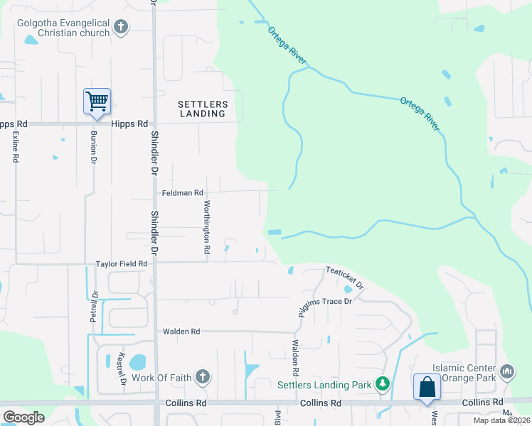 map of restaurants, bars, coffee shops, grocery stores, and more near 8452 Feldman Road in Jacksonville