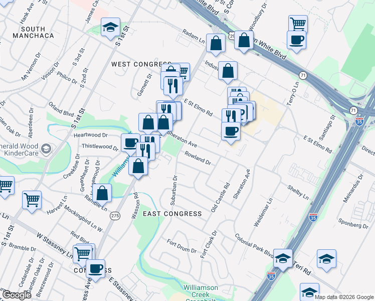 map of restaurants, bars, coffee shops, grocery stores, and more near 202 Chippendale Avenue in Austin