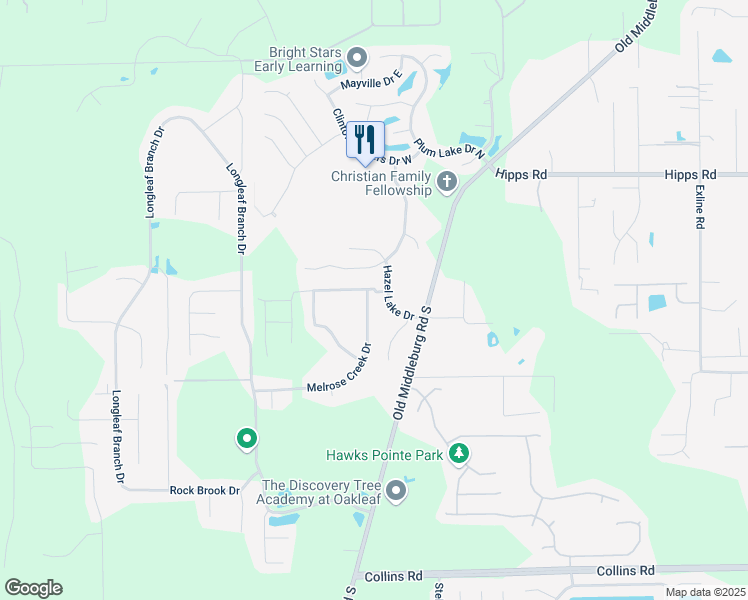map of restaurants, bars, coffee shops, grocery stores, and more near 9856 Melrose Creek Drive in Jacksonville