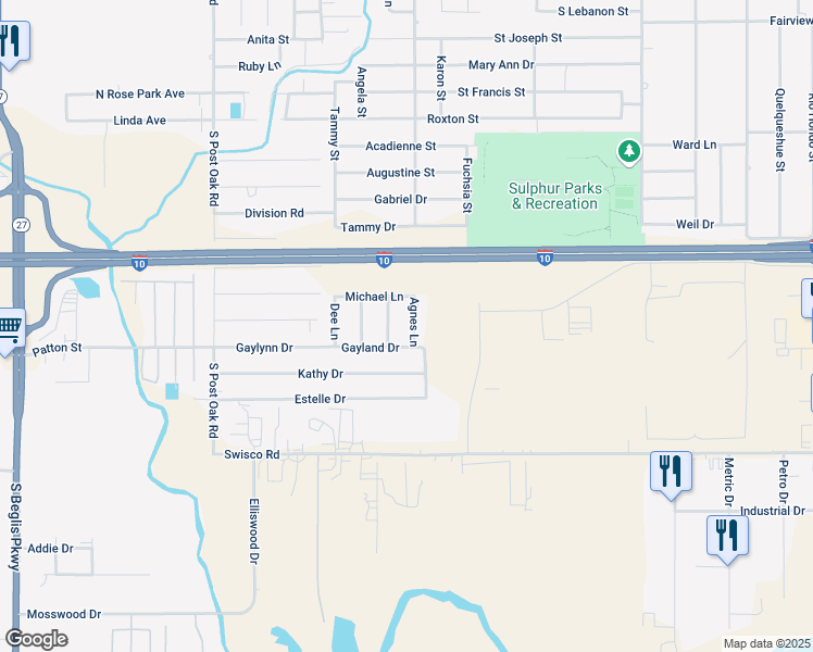 map of restaurants, bars, coffee shops, grocery stores, and more near 2593-2631 Gayland Dr in Sulphur