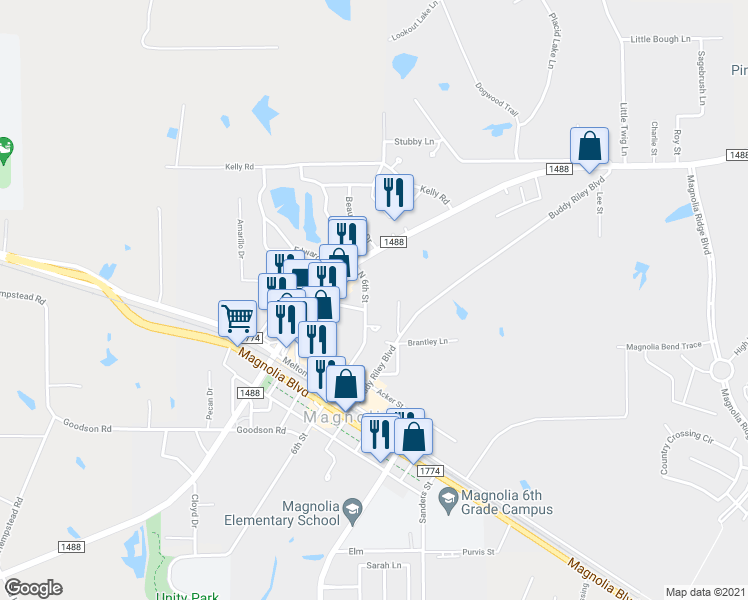 map of restaurants, bars, coffee shops, grocery stores, and more near 18525 North 6th Street in Magnolia