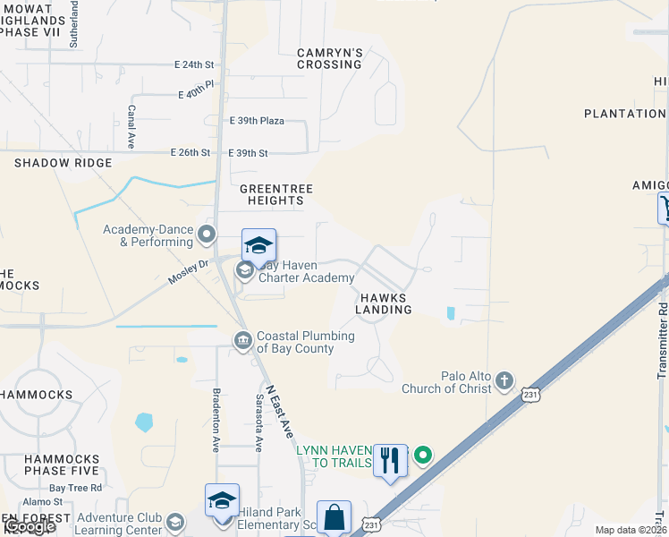 map of restaurants, bars, coffee shops, grocery stores, and more near 2808 Broad Wing Avenue in Panama City