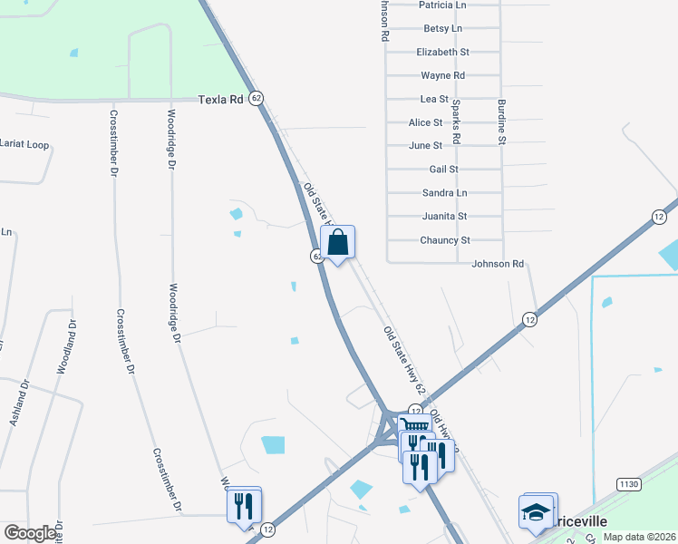map of restaurants, bars, coffee shops, grocery stores, and more near 12815 Old Highway 62 in Orange