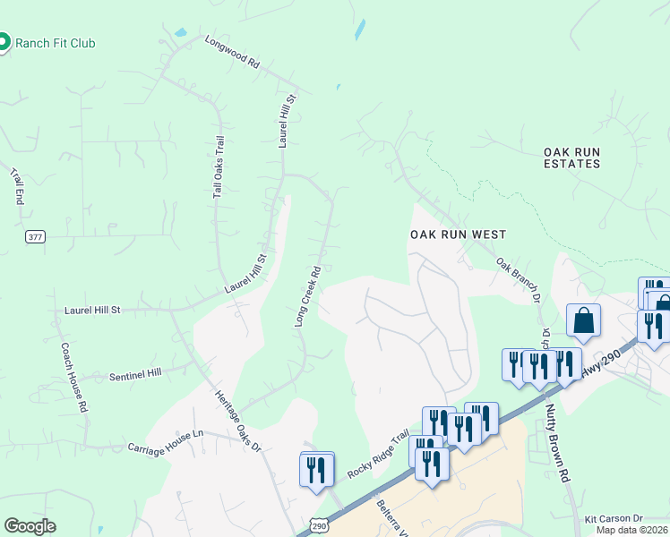 map of restaurants, bars, coffee shops, grocery stores, and more near 19 Long Creek Road in Austin