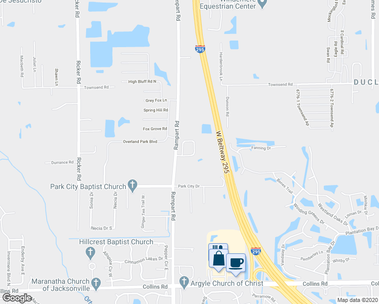 map of restaurants, bars, coffee shops, grocery stores, and more near 7177 Rampart Ridge Circle West in Jacksonville