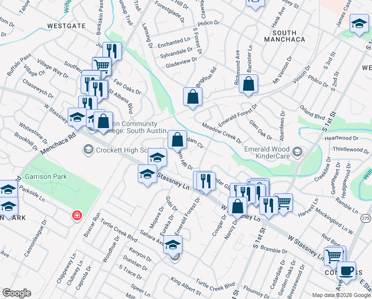 map of restaurants, bars, coffee shops, grocery stores, and more near 1211 Radam Circle in Austin