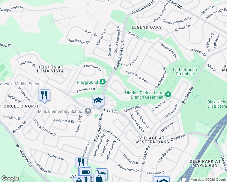 map of restaurants, bars, coffee shops, grocery stores, and more near 6213 La Naranja Lane in Austin