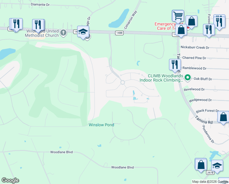 map of restaurants, bars, coffee shops, grocery stores, and more near 3818 Tolby Creek Ln in Magnolia