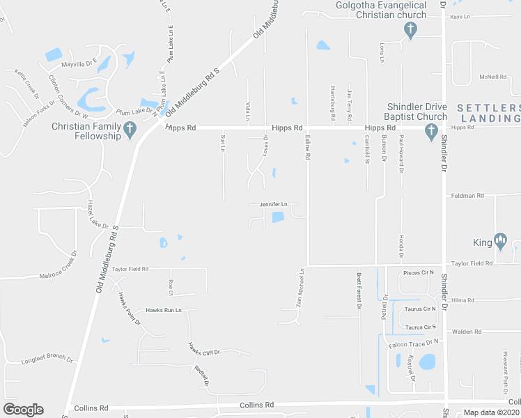 map of restaurants, bars, coffee shops, grocery stores, and more near 9191 Jennifer Lane in Jacksonville