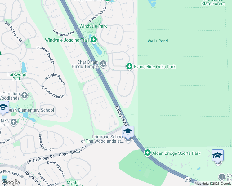 map of restaurants, bars, coffee shops, grocery stores, and more near 3 Guinevere Place in Conroe