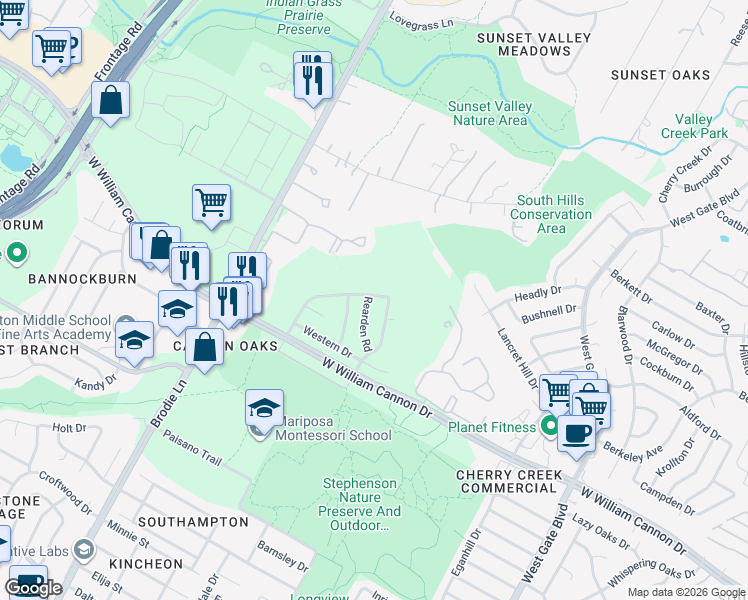 map of restaurants, bars, coffee shops, grocery stores, and more near 6708 Lost Valley in Austin