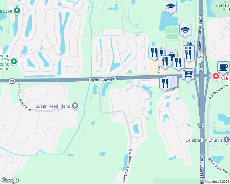 map of restaurants, bars, coffee shops, grocery stores, and more near 8502 Glenbury Court North in Jacksonville