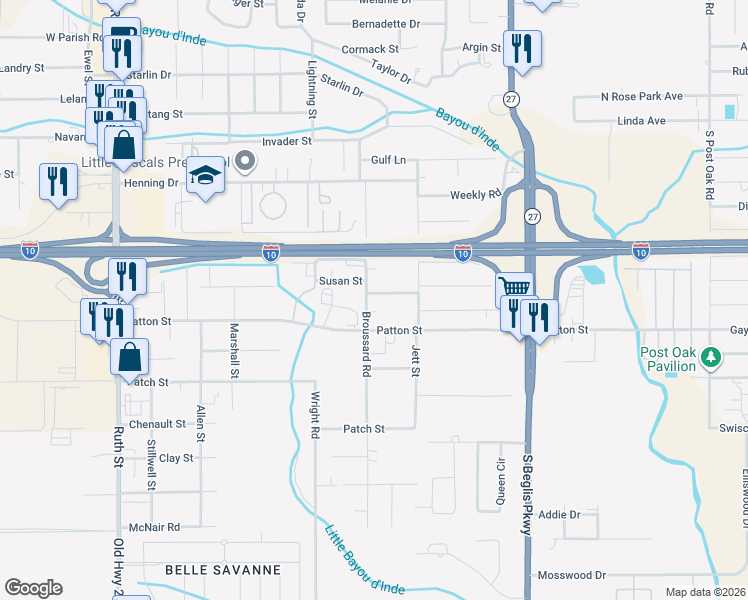 map of restaurants, bars, coffee shops, grocery stores, and more near 1334 Caldwell St in Sulphur