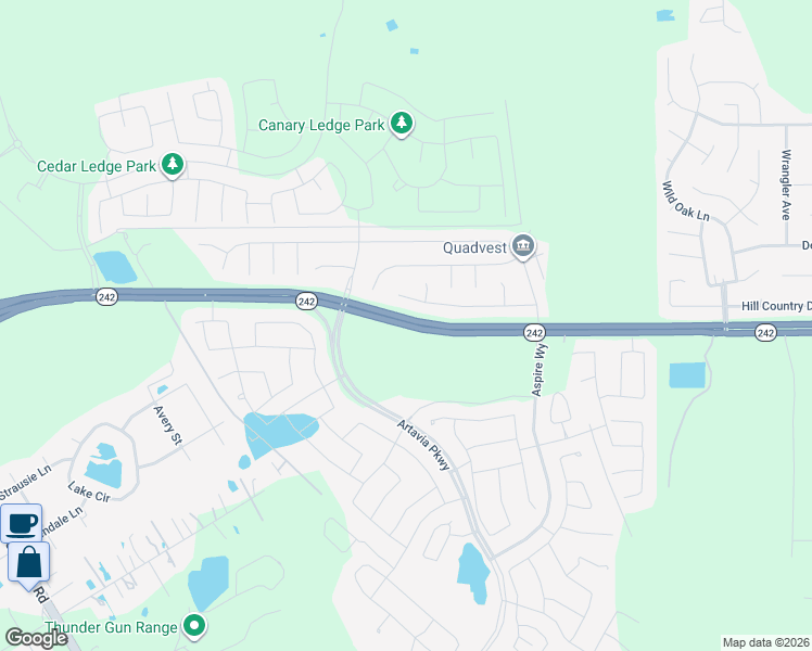 map of restaurants, bars, coffee shops, grocery stores, and more near Texas 242 in Conroe