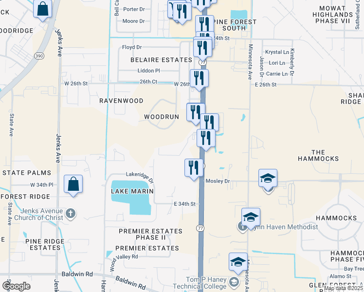 map of restaurants, bars, coffee shops, grocery stores, and more near 2900-2926 Palmetto Ridge Way in Lynn Haven