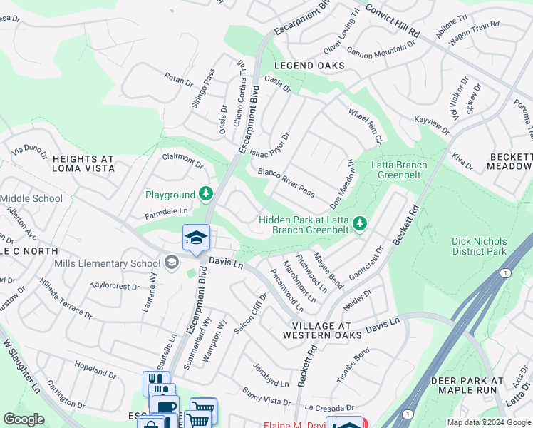 map of restaurants, bars, coffee shops, grocery stores, and more near 8337 Doe Meadow Drive in Austin