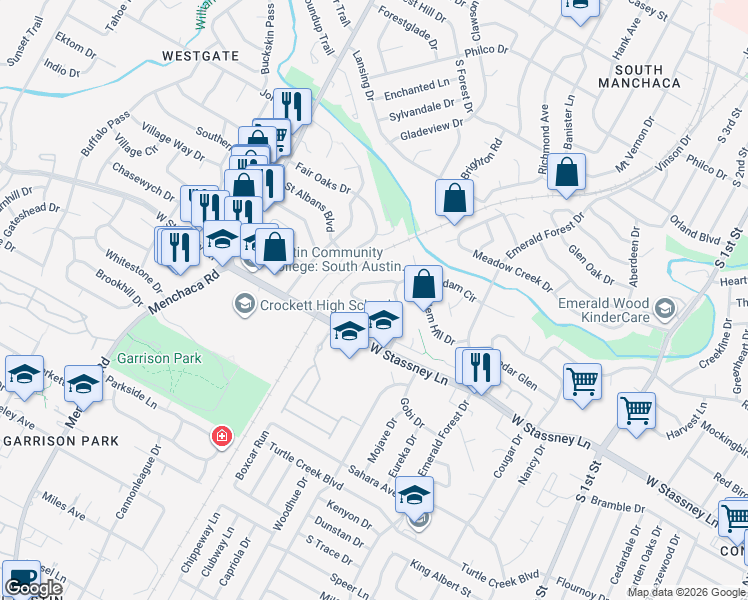 map of restaurants, bars, coffee shops, grocery stores, and more near 1405 Salem Meadow Circle in Austin
