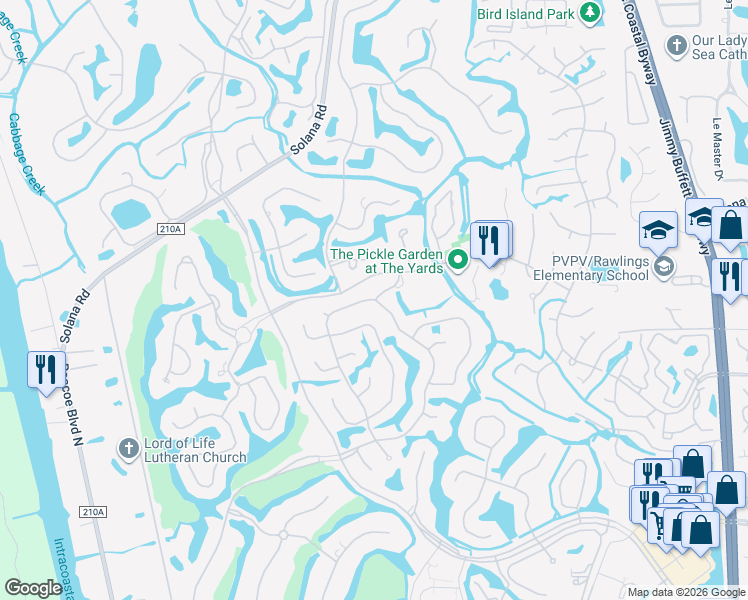 map of restaurants, bars, coffee shops, grocery stores, and more near 3031 Cypress Creek Drive North in Palm Valley