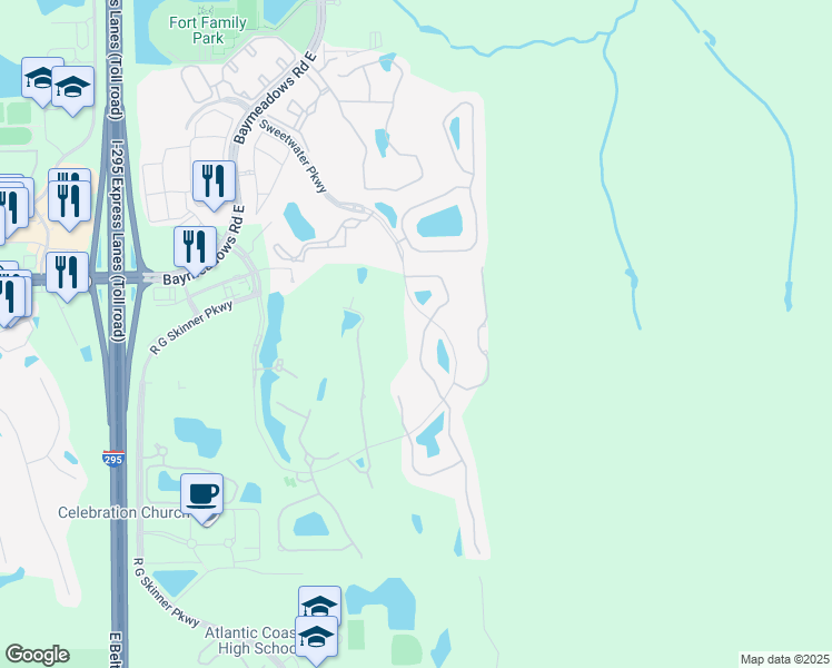 map of restaurants, bars, coffee shops, grocery stores, and more near 9068 Sweet Tree Trail in Jacksonville
