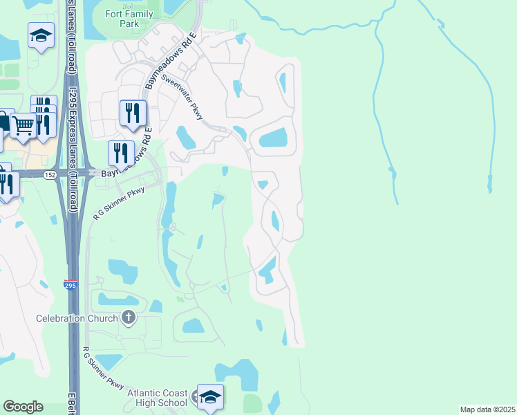 map of restaurants, bars, coffee shops, grocery stores, and more near 9068 Sweet Tree Trail in Jacksonville