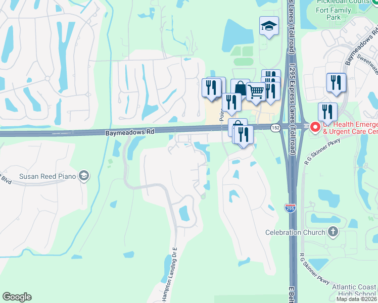 map of restaurants, bars, coffee shops, grocery stores, and more near in Jacksonville