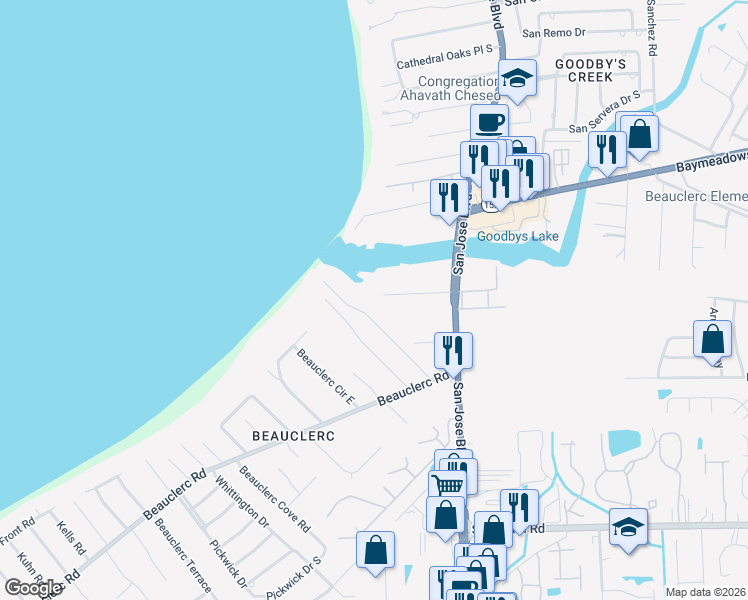 map of restaurants, bars, coffee shops, grocery stores, and more near 3645 Rubin Road in Jacksonville