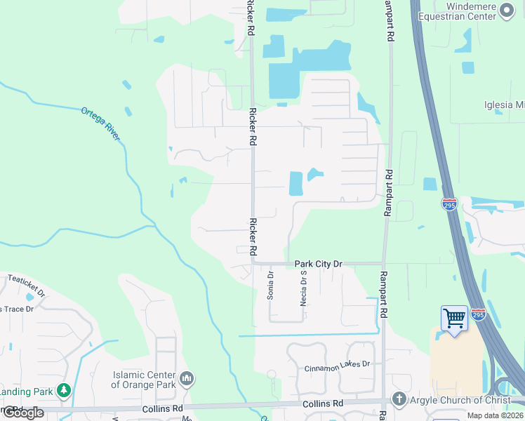map of restaurants, bars, coffee shops, grocery stores, and more near 7373 Ricker Road in Jacksonville