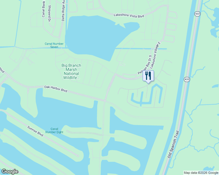 map of restaurants, bars, coffee shops, grocery stores, and more near Lakeshore Village South in St. Tammany Parish